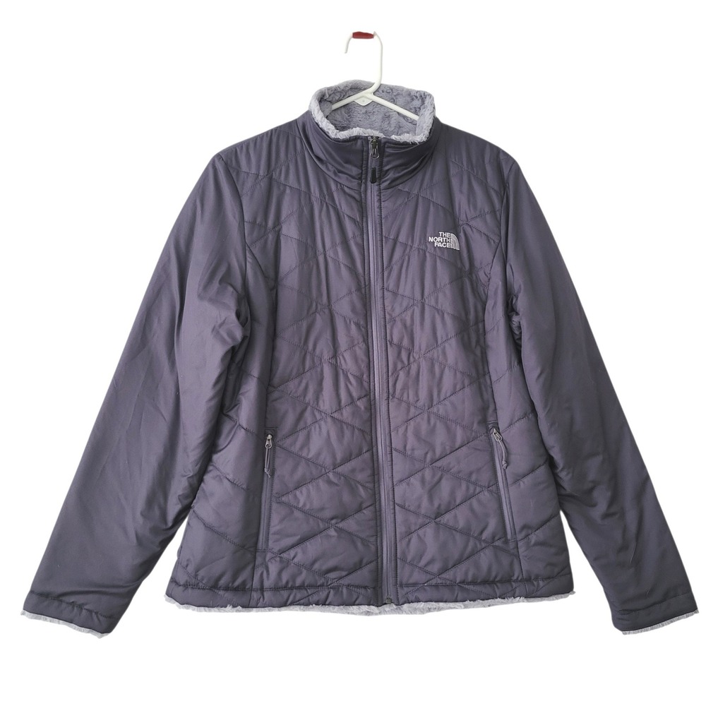 The North Face Womens L Fur Lined Jacket Quilted Puffer Plum Purple EUC Cozy